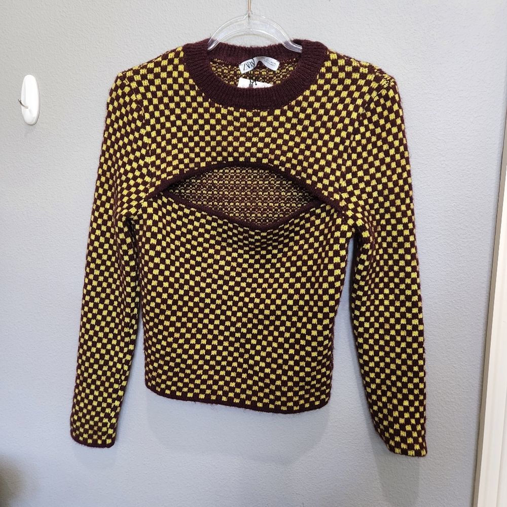 NWT ZARA checkered yellow sweater